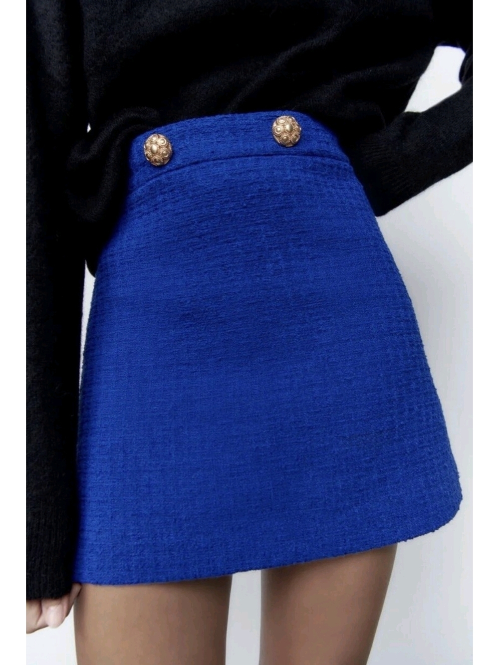 NWT! Zara Royal Blue Tweed Mini Skirt with Gold Buttons